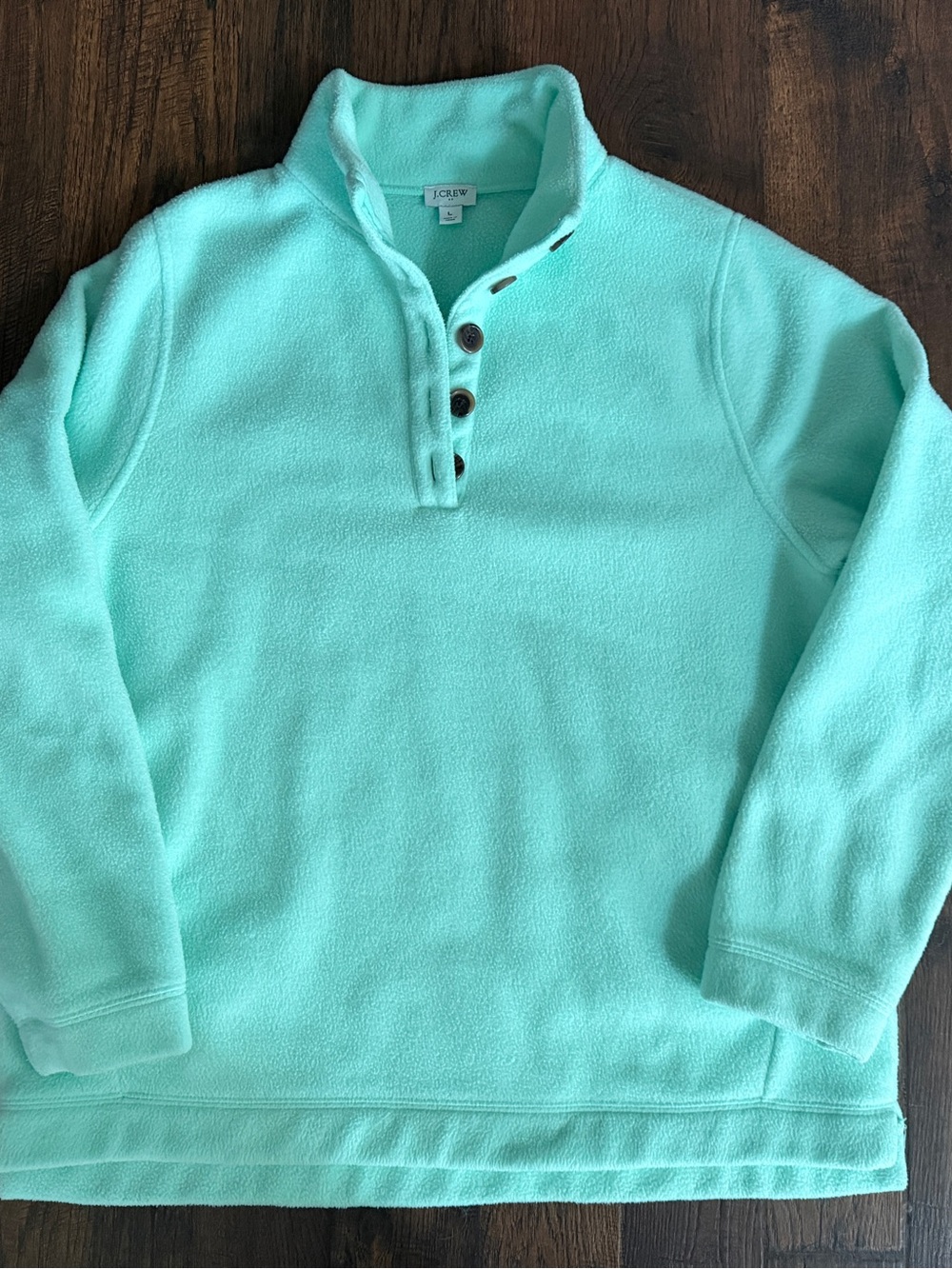 J.Crew Women’s Large Mint Green Fleece Snap Mock Neck Pullover Pocket